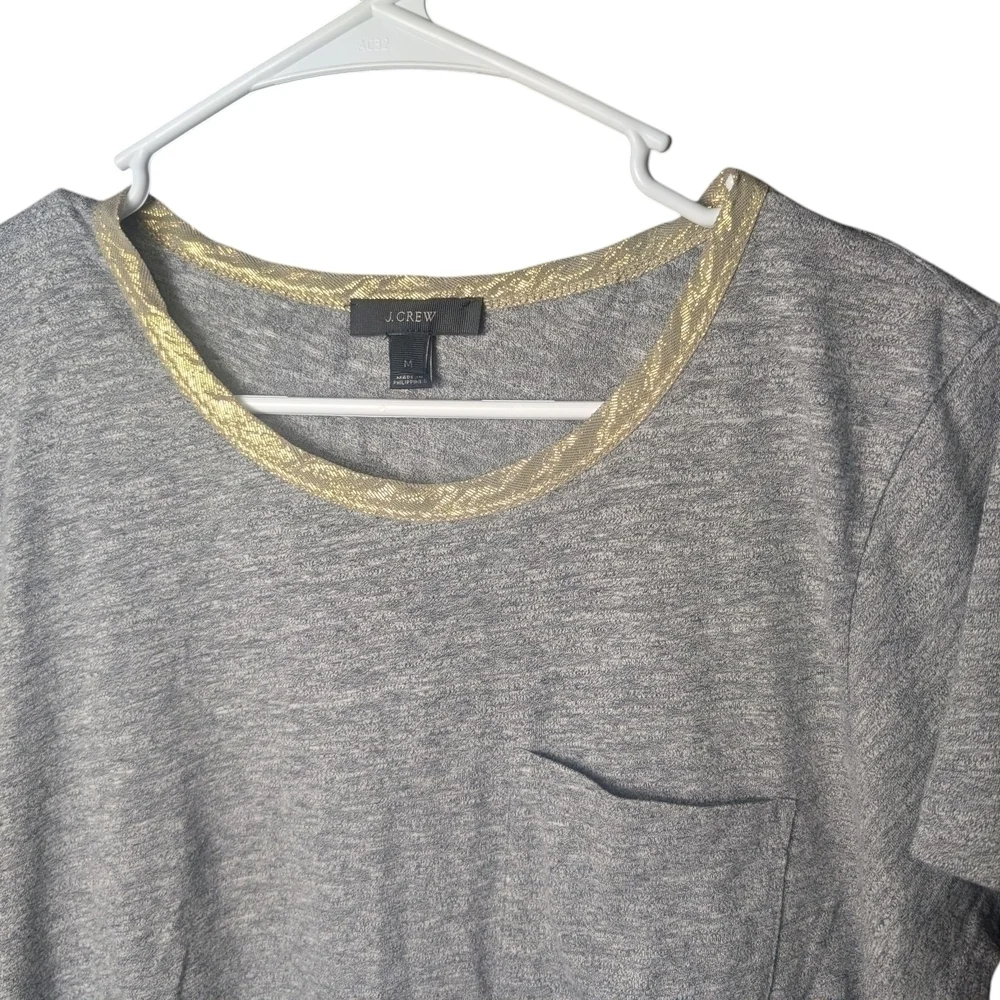 J. Crew Women's M Blouse Solid Gray T-Shirt Sparkly Gold Trim